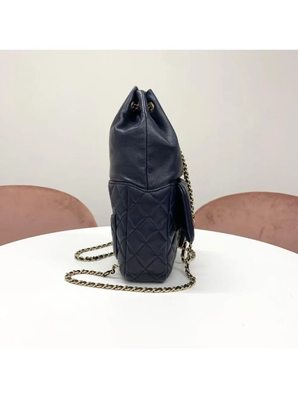 Chanel Lambskin Quilted CC Logo Turnlock Chain Backpack